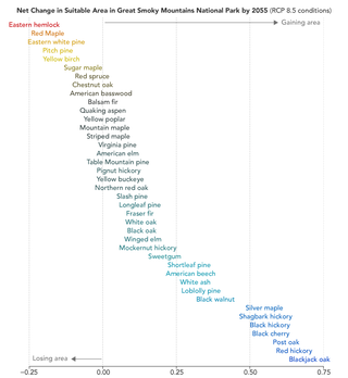 Habitat loss and gain for trees the Great Smokey Mountains